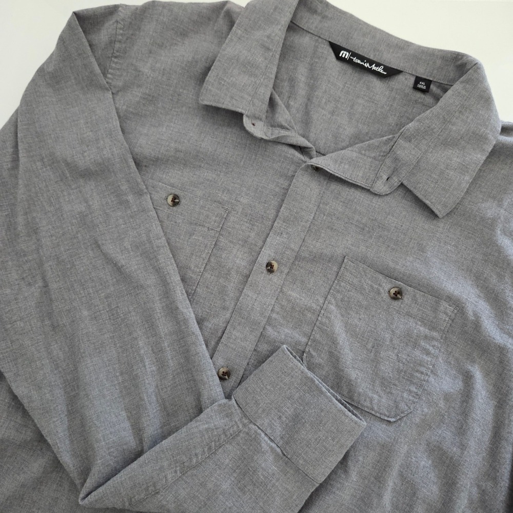 Travis Mathew Button Down Shirt Gray Long Sleeve Dual Pocket Mens XXL